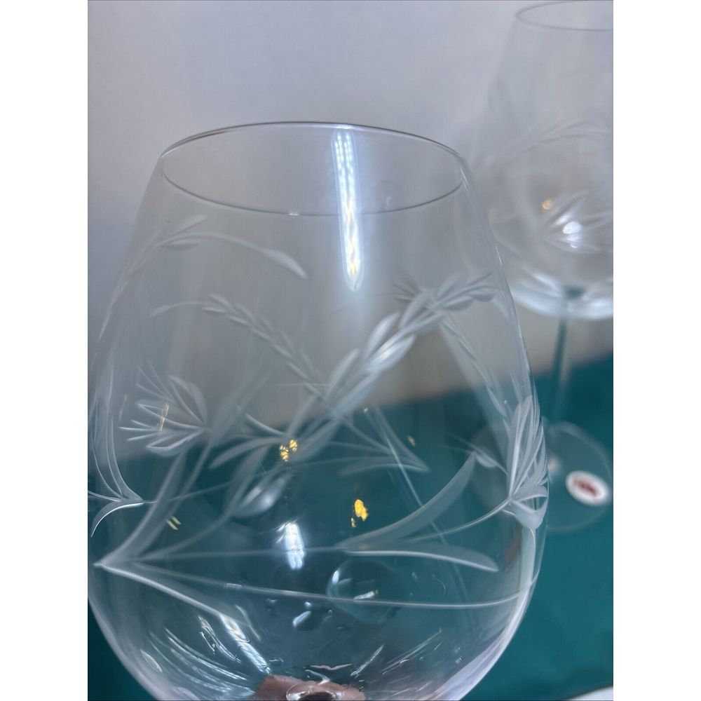 Schott Zwiesel 2 Water Goblets 14 Oz. Warsaw Cut Glass NWT Etched Floral - Picture 3 of 10